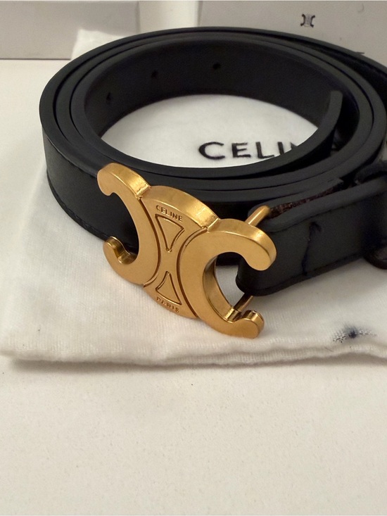 Celine Accessories - Celine Black Leather Belt with Gold Double C Buckle